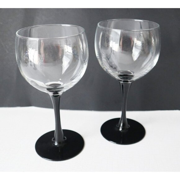 4 Vintage LUMINARC Black Stemmed Wine Glasses France Barware - Picture 3 of 5